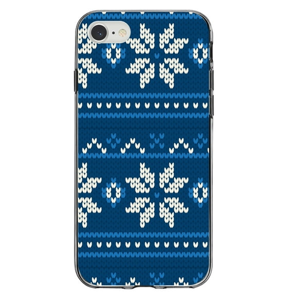 DistinctInk Clear Shockproof Hybrid Case for iPhone 7 8 SE (2020 Model) 4.7" Screen TPU Bumper Acrylic Back Tempered Glass Screen Protector - Blue White Ugly Hannukah Sweater