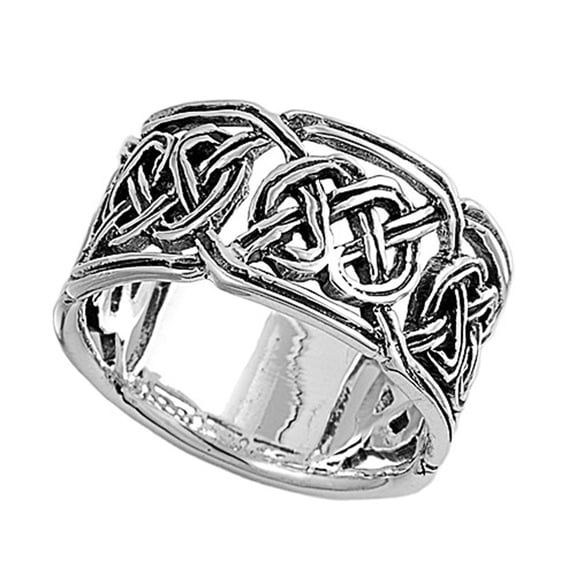 Sterling Silver Celtic Design Band Ring 12mm ( Size 8 to 15)