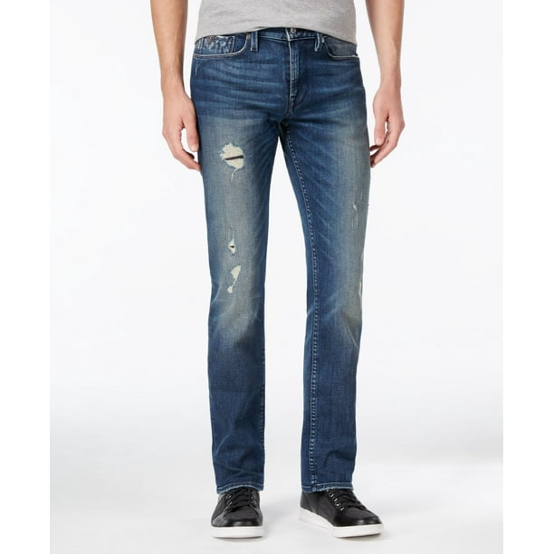 GUESS - NEW Blue Mens Size 30x33 Distressed Slim Fit Straight Leg Jeans ...