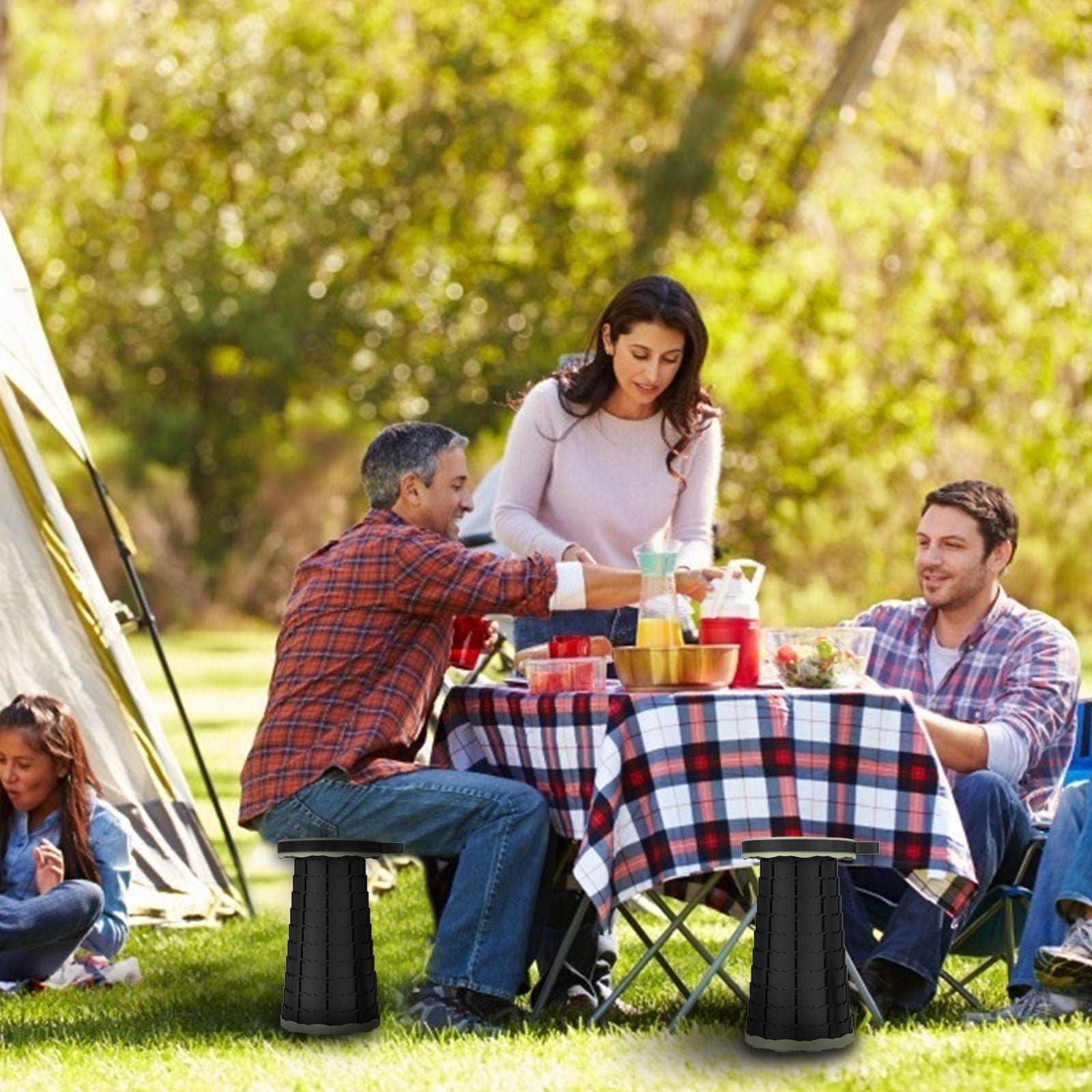 Tabouret Pliant Avec Dossier - Hauteur Réglable 9-45 Cm, Portable - Pour Camping, Pêche, Randonnée, Barbecue - 4