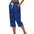 thumbnail image 2 of Zysthvn Womens Cotton Capris Straight Leg Summer Cropped Women Pants Casual Star Print Drawstring Loose with Pockets Button, 2 of 5