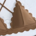 thumbnail image 6 of MGDXOX Women's 3 Piece Scalloped Swim Set Cross Back Triangle Top Cheeky Bikini Bottom High Waisted Ruffled Shorts Coffee XL, 6 of 9