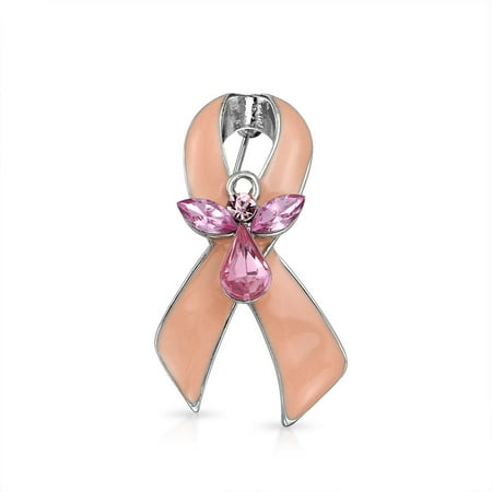Silverplate Pink Enamel - Breast Cancer Enamel Pink Crystal Angel Silver Plated Pin