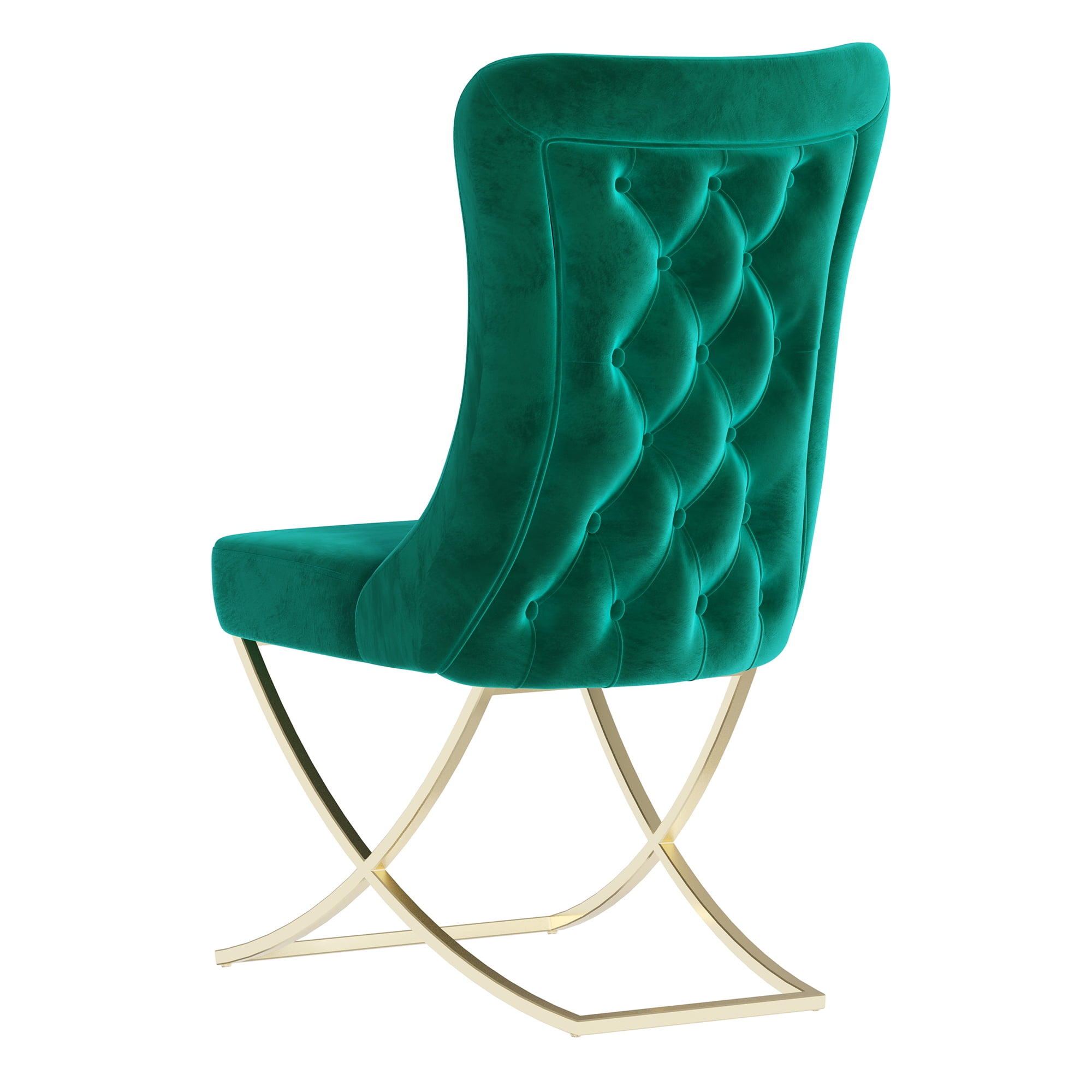 Ottomanson Imperial Upholstered Modern Gold Legged Dining Chair, Set of 2, Green
