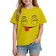 thumbnail image 5 of Blusas y camisas de manga corta con cuello redondo para niños y niñas, color liso, con estampado de expresión linda, manga corta, holgadas y cómodas, blusa para niña, 5 of 6