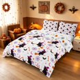 thumbnail image 2 of Homewish Cartoon Witch Cat Duvet Cover Queen for Girls, Halloween Spooky Animal Queen Bedding, Pure White, Pumpkin Bat Reversible 3-Piece, 1 Duvet Cover and 2 Pillowcases, 2 of 6