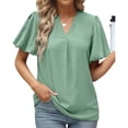thumbnail image 4 of Mujeres sueltas casual manga corta cuello pico sólido casual blusa camiseta túnica tops OAVQHLG3B Store  lin121212, 4 of 5