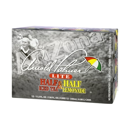 (2 Pack) Arizona Iced Tea, Arnold Palmer Lite Half & Half Iced Tea Lemonade, 11.5 Fl Oz, 12