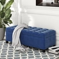 thumbnail image 1 of 46" Storage Upholstered Bench, Upholstered Bench Chair with Storage Cabinet and Padded Seat, Button Tufted Footrest Ottoman with Flip Top for Living Room Bedroom, Space Saving, Blue, 1 of 7