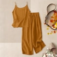 thumbnail image 4 of Miluxas Girls Linen Outfit 2 Piece Sleeveless Cami Top and Wide Leg Pants Set Kids Solid Casual Summer Beach Vacation Clothes Brown 160, 4 of 7