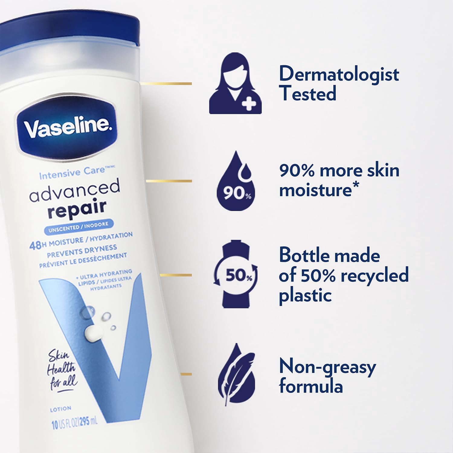 Pack of 2 Vaseline Intensive Care Advanced Repair Body Lotion - Unscented, 10 oz (Package May Vary)