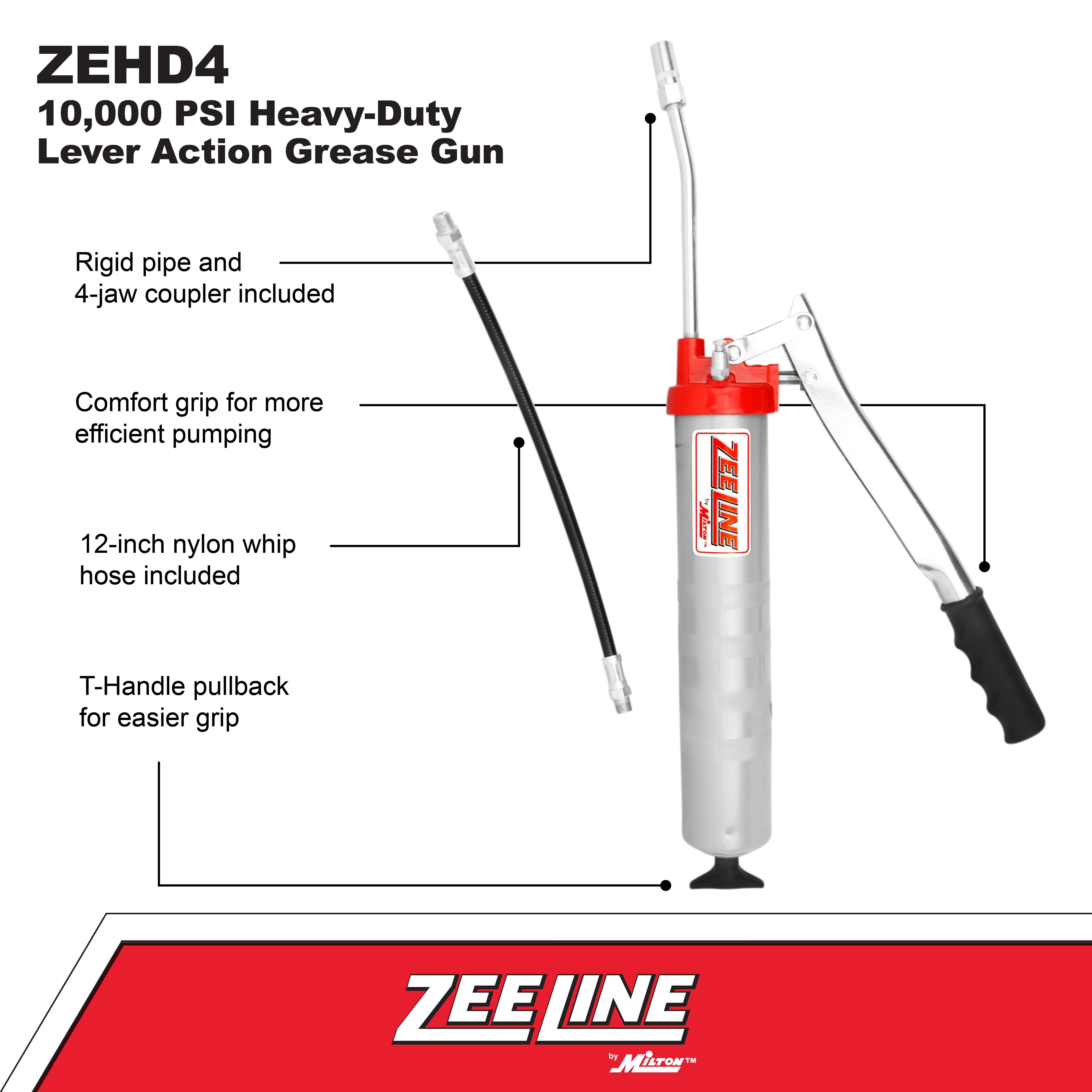 Zeeline HD4 Heavy Duty Powder Coated Grease Gun with Rigid Pipe