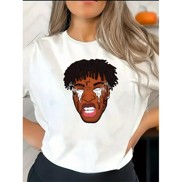 Camiseta gráfica con un adolescente llorando peculiar para mujer - Cuello redondo informal, manga corta, algodón elástico, lavable a máquina - Ideal para verano, ropa informal y camisetas de ocio