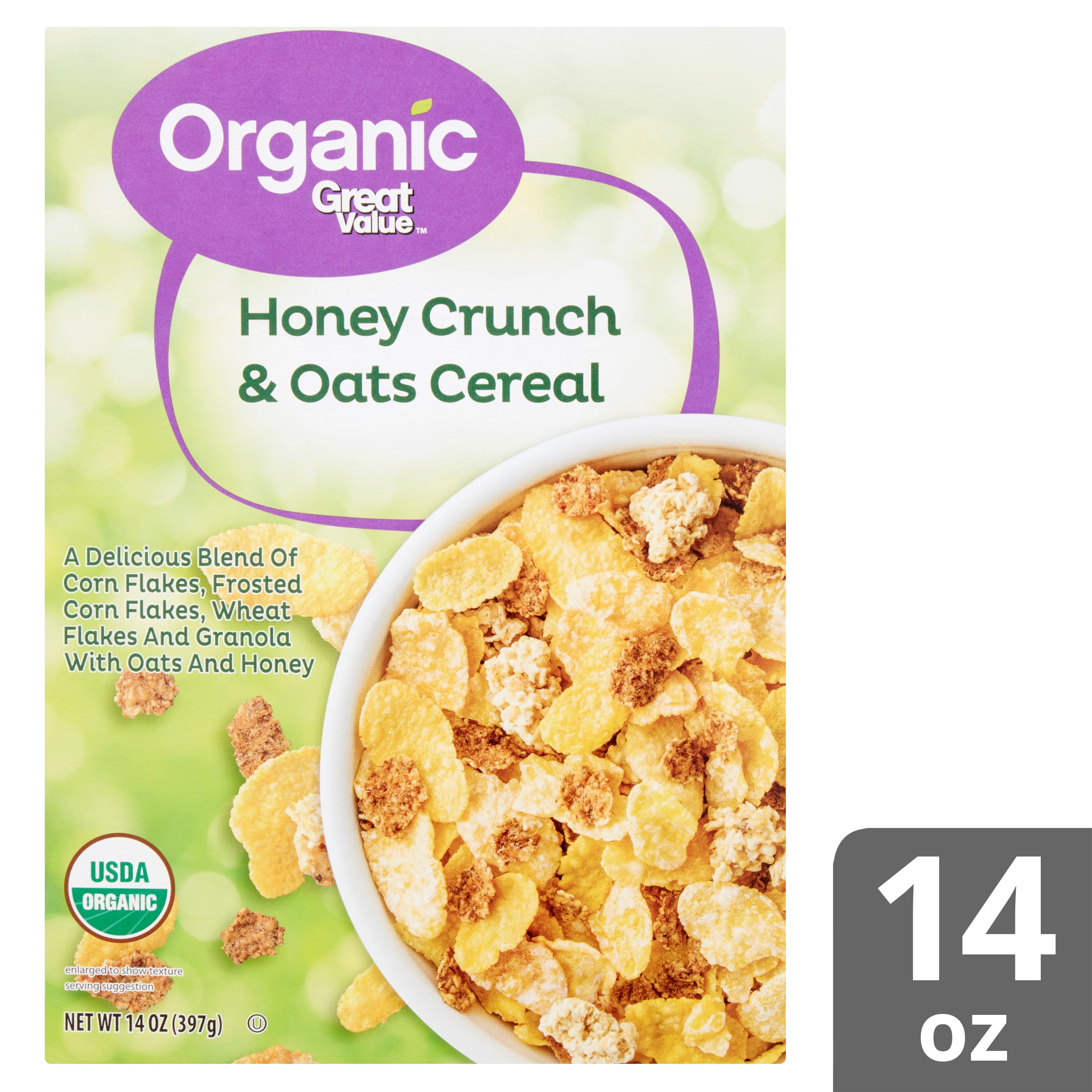 Great Value Organic Honey Crunch Oats Cereal 14 Oz Walmart Com Walmart Com