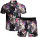 thumbnail image 1 of Conjunto casual de blusa y pantalones de playa de manga corta con estampado de botones para hombre Pompotops oipoqjl51696, 1 of 8