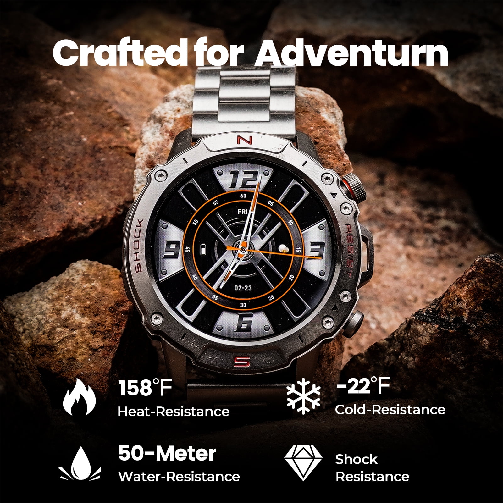 WalkerFit Smart Watch for Men, 1.43" AMOLED, 5ATM Waterproof, Bluetooth Call, Long Battery