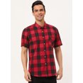 thumbnail image 3 of Camisa a cuadros para hombre, manga corta, informal, de corte regular, con botones, cuello en punta, camisas de vestir negro rojo M Unique Bargains Camisa, 3 of 6