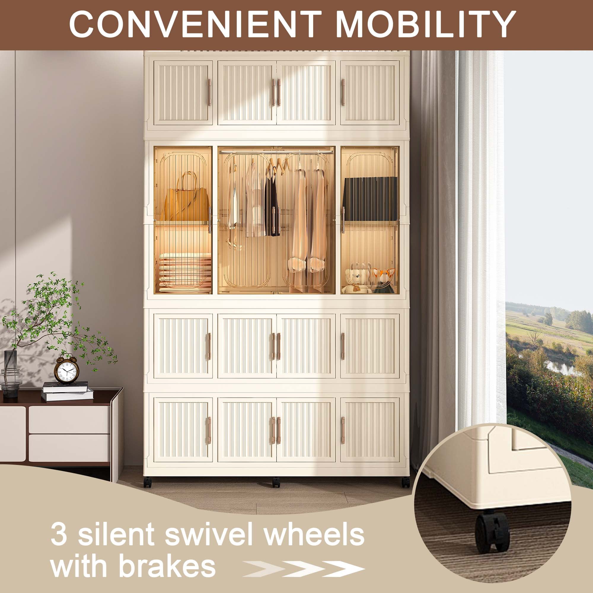 Miniyam 48.03" x 17.72" x 77.1" Includes 6 Hangers – Portable Wardrobe Closet – 17 Magnetic Doors with 17 Cubes & 1 Hanging Rod