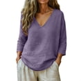 thumbnail image 6 of Paiwinds Women's V-Neck 3/4 Sleeve Loose Fit Pullover Top Casual Solid Color Blouse Soft Cotton Linen Blend, 6 of 8