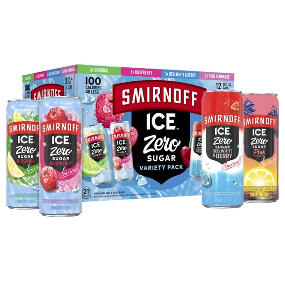 Smirnoff Ice Zero Sugar Variety, 12 Pack Cans, 12 fl oz, 4.5% ABV