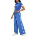 thumbnail image 4 of ATHLECHIC Women's 2 Piece Summer Short Sleeve Crew Neck Crop Tops Wide Leg Pants Sweatsuit Sets XL Royal Blue, 4 of 5