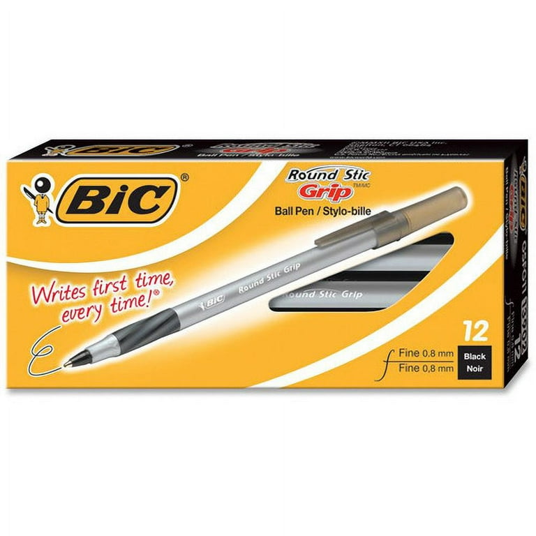 BIC Fine Point Round Stic Pens Fine Pen Point - Black - Gray Barrel - 12 /  Dozen 