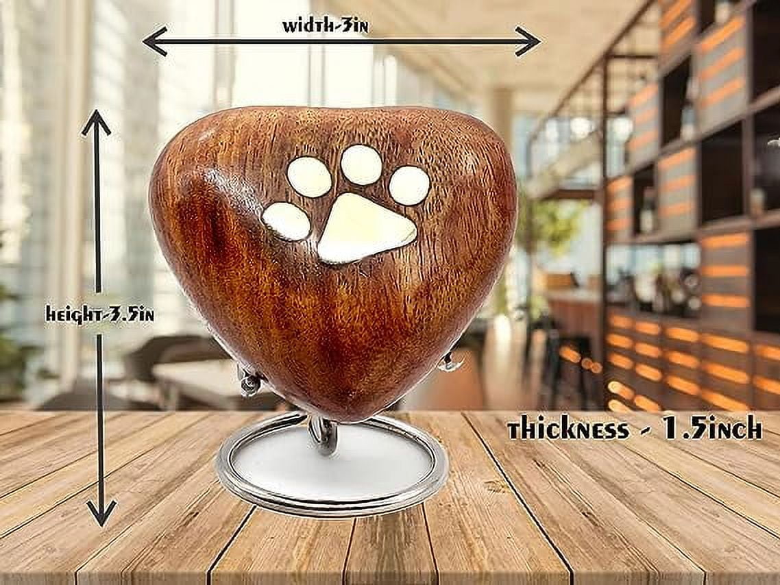 Wooden Heart Keepsake Urn - Mini Ash Urn Small Handcrafted Cremation Urn for Ashes - Tribute to Your Loved One - Perfect for Pets with Free Premium Velvet Box & Display Stand (Wooden Urn)