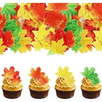 Triani 50Pcs Edible Fall Leaves Cupcake Toppers Wafer Paper Maple Leaves Cake Toppers For your Thanksgiving Party Cake Toppers Decoration(Mix Color)