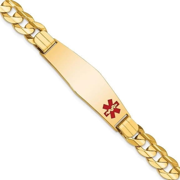 Primal Gold 14 Karat Yellow Gold Medical Soft Diamond Shape Red Enamel Curb ID Bracelet