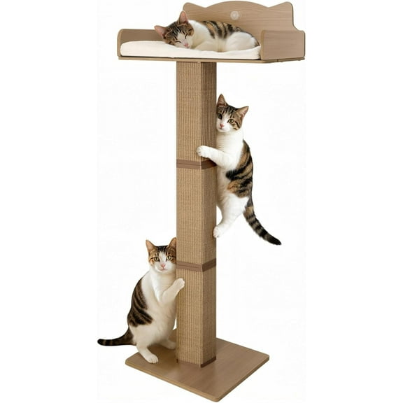 Cat Window Perch with Scratching Post, Cats Hammock for Window with 2 Suction Cups, Sisal Tall Cat Scratching Post with Extra-Large Perch, Cats Window Bed with Fuffy Cushion, Jute