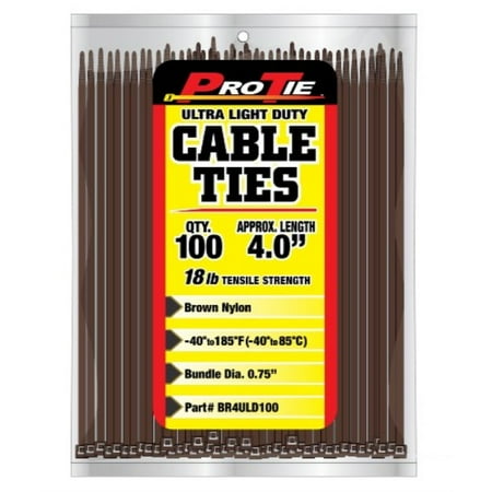 pro tie br4uld100 4-inch brown ultra light duty color cable tie  brown nylon  100-pack