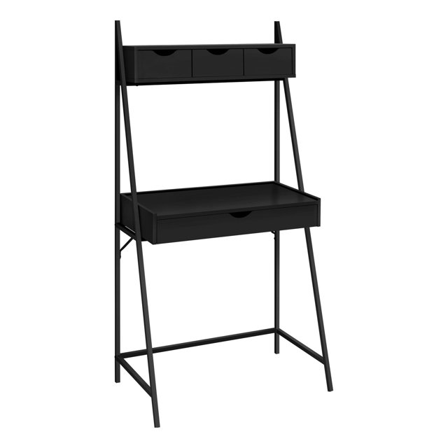 Monarch Specialties Computer Desk, Home Office, Laptop, Leaning, Storage Drawers, 32"l, Work, Metal, Laminate, Black, Contemporary, Modern