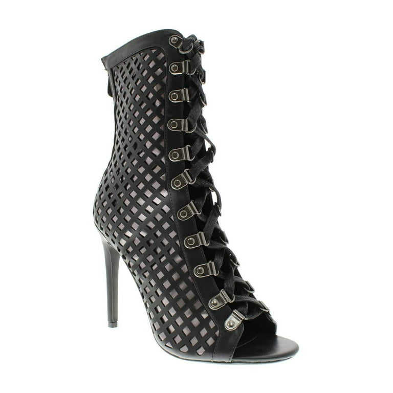 mid calf peep toe booties