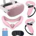thumbnail image 1 of VR Cover Accessories Set For Quest 2 - Silicone Shell, Controller Grips, Face Cover, Button Caps, Lens Cover Glasses Cloth Set, 1 of 6