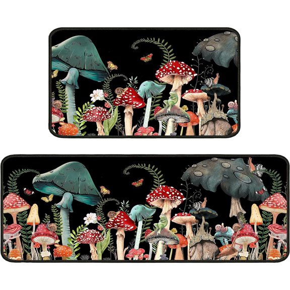 Mushroom Rug Kitchen Floor Mats for in Front of Sink, Anti Fatigue Floor Mat for Kitchen, Padded Kitchen Mats for Standing and Mushroom Kitchen Matt for Standing for Kitchen Decor 17"X30" 17"X47"