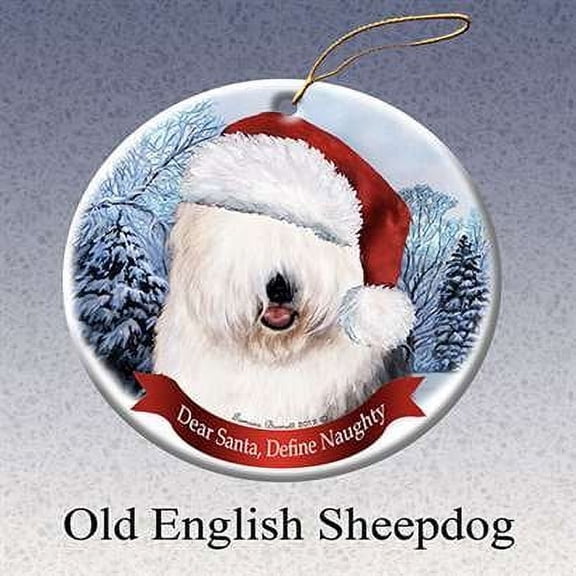 Holiday Pet Gifts Old English Sheep Santa Hat Dog Porcelain Christmas Tree Ornament