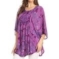 thumbnail image 3 of Sakkas Cleeo Long Wide Tie Dye Lace Embroidered Sequin Poncho Blouse Top Cover Up - Purple - One Size, 3 of 5