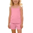 thumbnail image 2 of Amidoa Girls Summer 2 Piece Outfits Kids Solid Color Spaghetti Straps and Shorts Casual Cute Clothing Sets Pink Size 7, 2 of 8