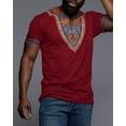 thumbnail image 4 of Sherrylily Men African Dashiki T Shirt Tribal Floral Print V Neck Mens Slim Fit Shirts Tops, 4 of 6