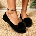 thumbnail image 2 of Gpaecead Women's Pom Pom Flat Shoes Solid Color Faux Suede Comfortable Work Casual Slip On Walking Footwear Black, 2 of 8