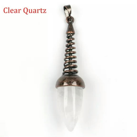 HOOUN Chakra Crystal Bullet Cone Pendulum Pendants Quartz Gemstone Metal Dowsing Gifts-Clear Quartz-1PC (Random Pick)