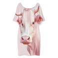 thumbnail image 3 of Pink Highland Cow Women's Off The Shoulder Ruffles Summer Wedding Guest Loose Casual Party Beach Dress, 3 of 9