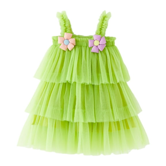 Fgnfyis Toddler Girls Floral Tiered Sleeveless Dress for Holiday Parties and Celebrations Wear Green 4-5 Years