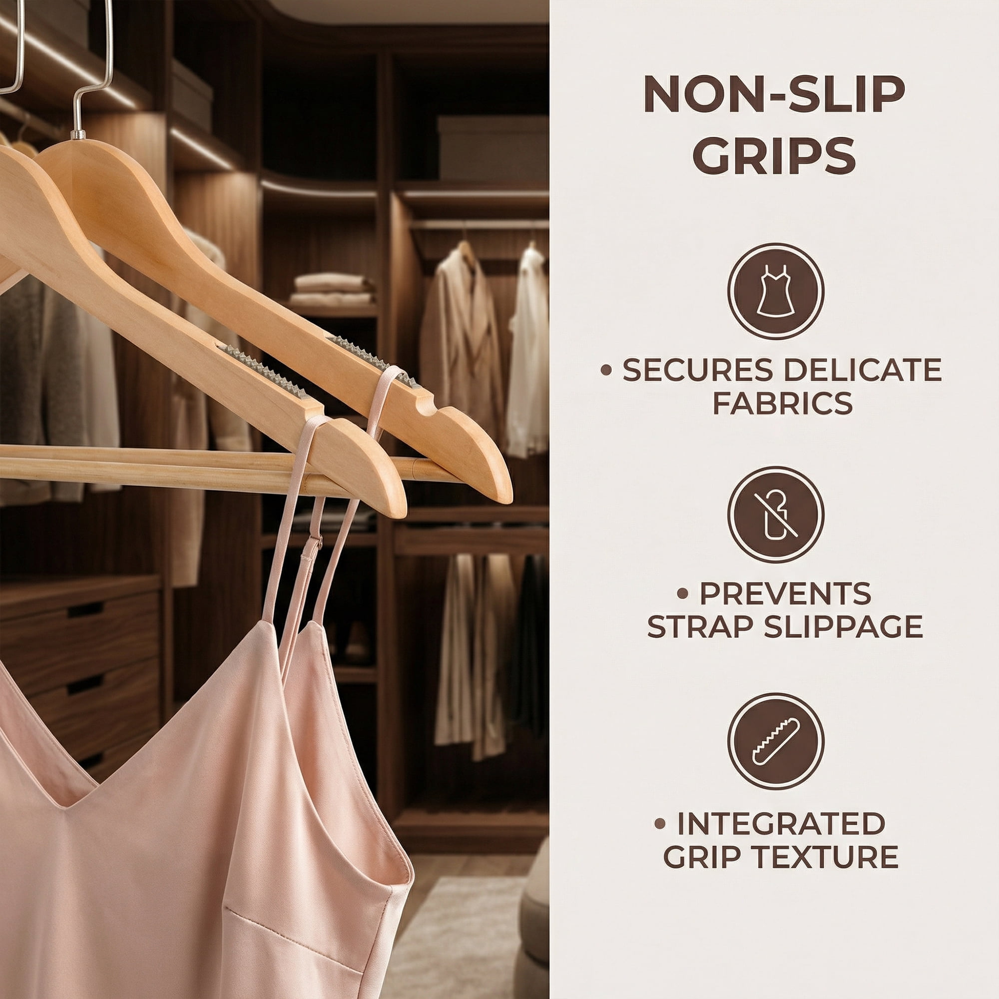 Unique Bargains 2 Pcs Wood Non-Slip Hangers with Clips for Clothing and Pants Natural