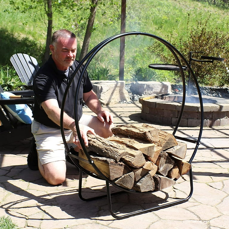 Firewood Log Rack Hoop Indoor Outdoor Round Tubular Steel Wood Storage Holder Walmart