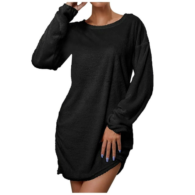 Vestidos Para Mujer Vestidos de Otoño Casual Suelto Cuello Redondo Suéter de Felpa Vestido de Manga Larga Odeerbi ODB133391