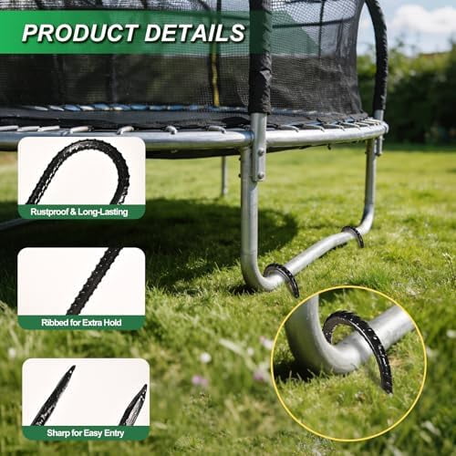 12 Inch Trampoline Wind Stakes, 8PCS Heavy Duty U Stakes, Rebar Ground Anchors, Trampoline Anchors, Galvanized Steel Tent Stakes for High Wind, Yard, Fence and Soccer Goals
