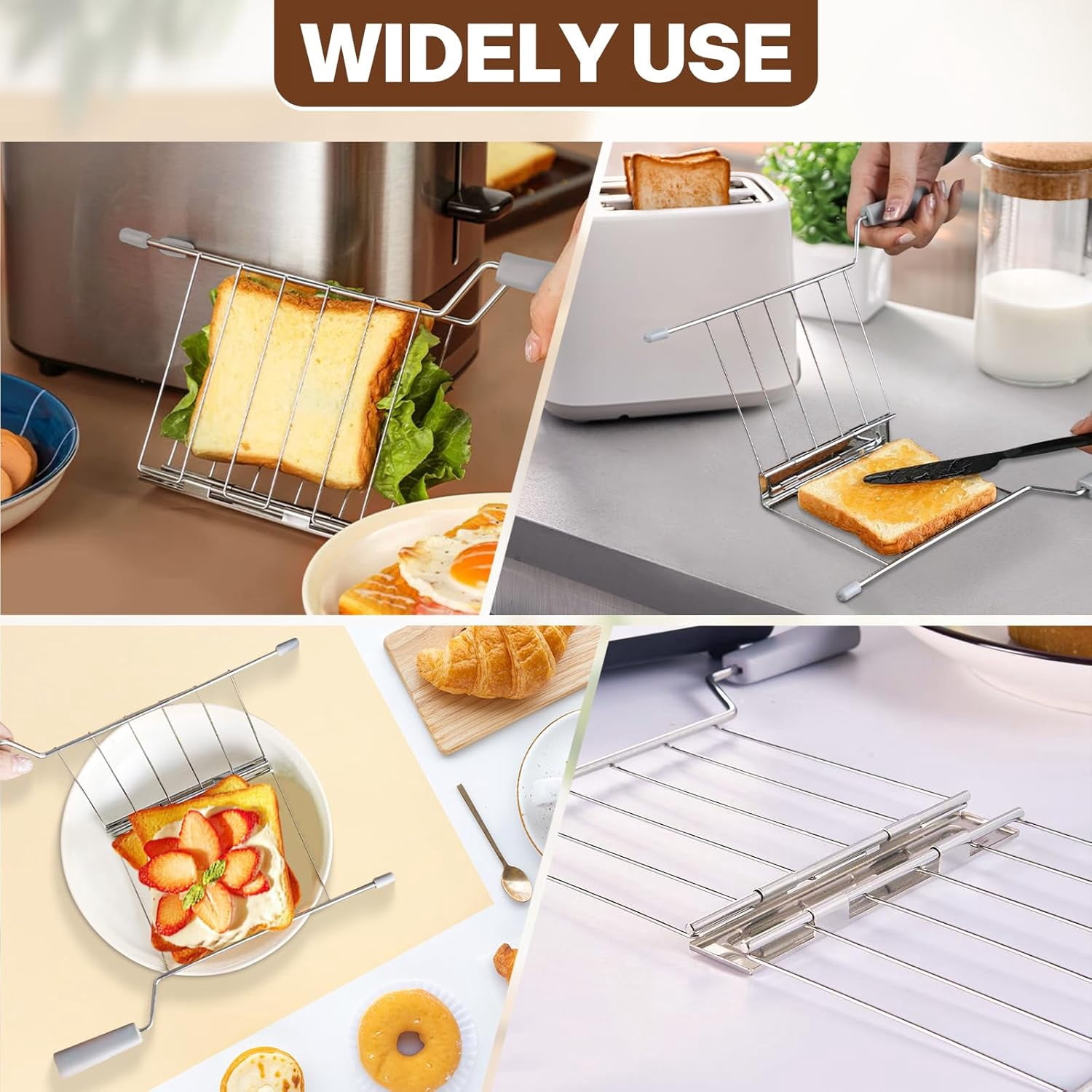 ABCISI Toast Slice Holder, Toaster Warming Rack, Practical Stainless Steel Kitchen Tool Sandwich Cage Bread Toast Rack for Baking Home, Gray