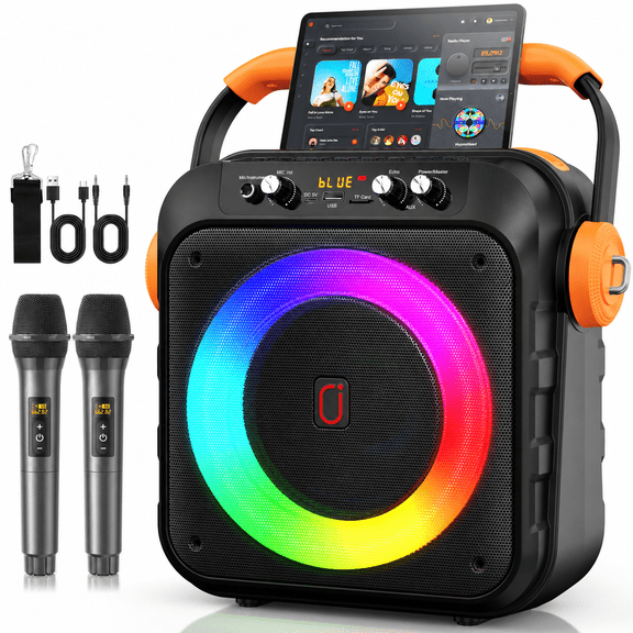 JAUYXIAN Karaoke Machine for Adult & Kids, 6.5'' Karaoke Speaker, Home Karaoke System with 2 Mics for Party