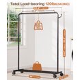thumbnail image 2 of VigorPro Heavy Duty Rolling Garment Rack，Mental Clothing Rack for Hanging with Stroage Shelf and Hooks（Black, 46"）, 2 of 8